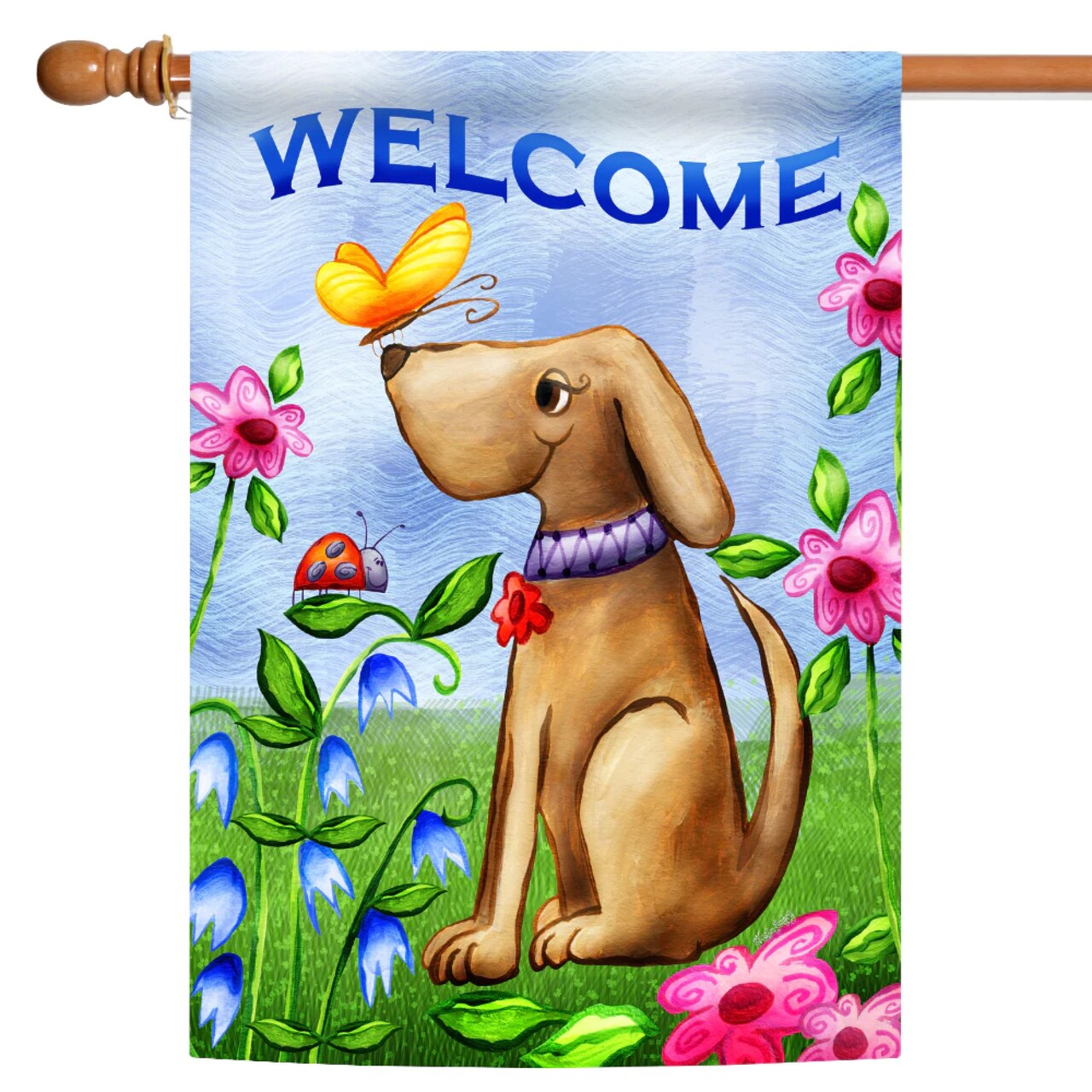 Toland Home Garden Dog and Butterfly 'Welcome' Outdoor House Flag 40" x 28"